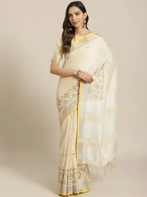 Cotton Blend Beige Traditional Saree