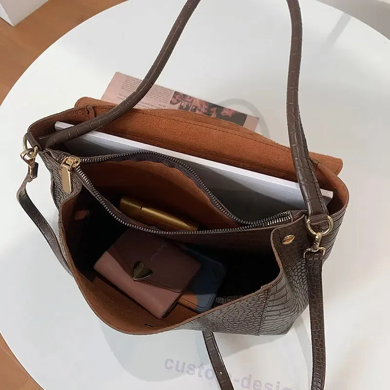 Crocodile Pattern Pu Leather Shoulder Bag