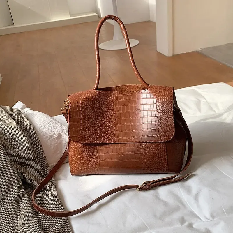 Crocodile Pattern Pu Leather Shoulder Bag