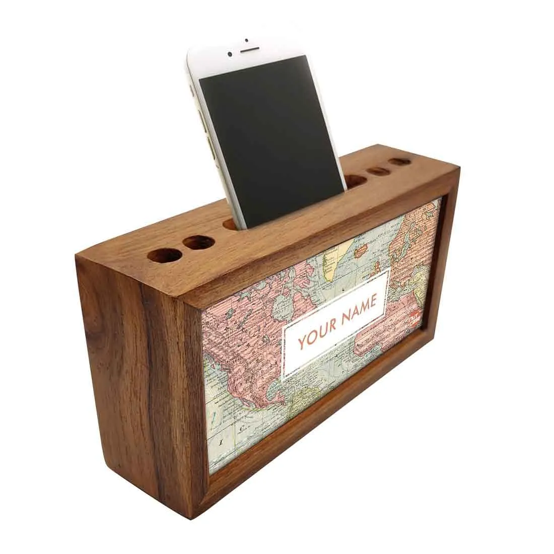 Customized Desk Organizer tray Wood - Old Maps