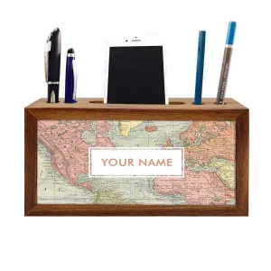 Customized Desk Organizer tray Wood - Old Maps