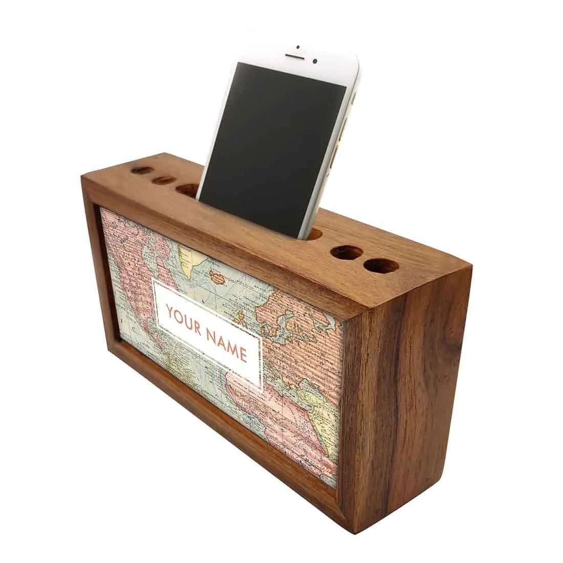 Customized Desk Organizer tray Wood - Old Maps