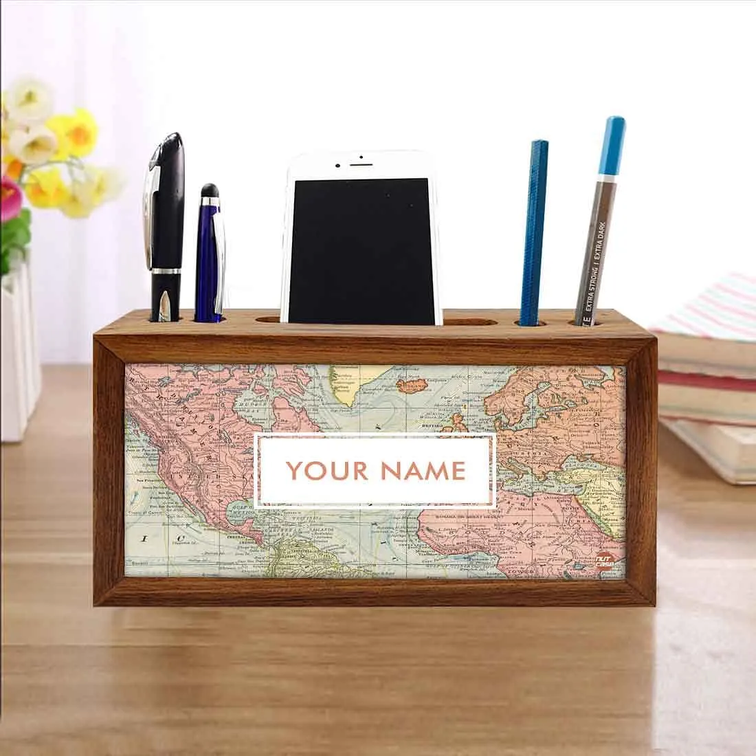 Customized Desk Organizer tray Wood - Old Maps