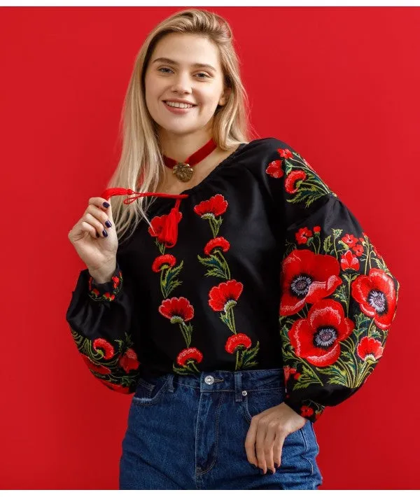 Embroidered Blouse "Gorgeous Poppy"