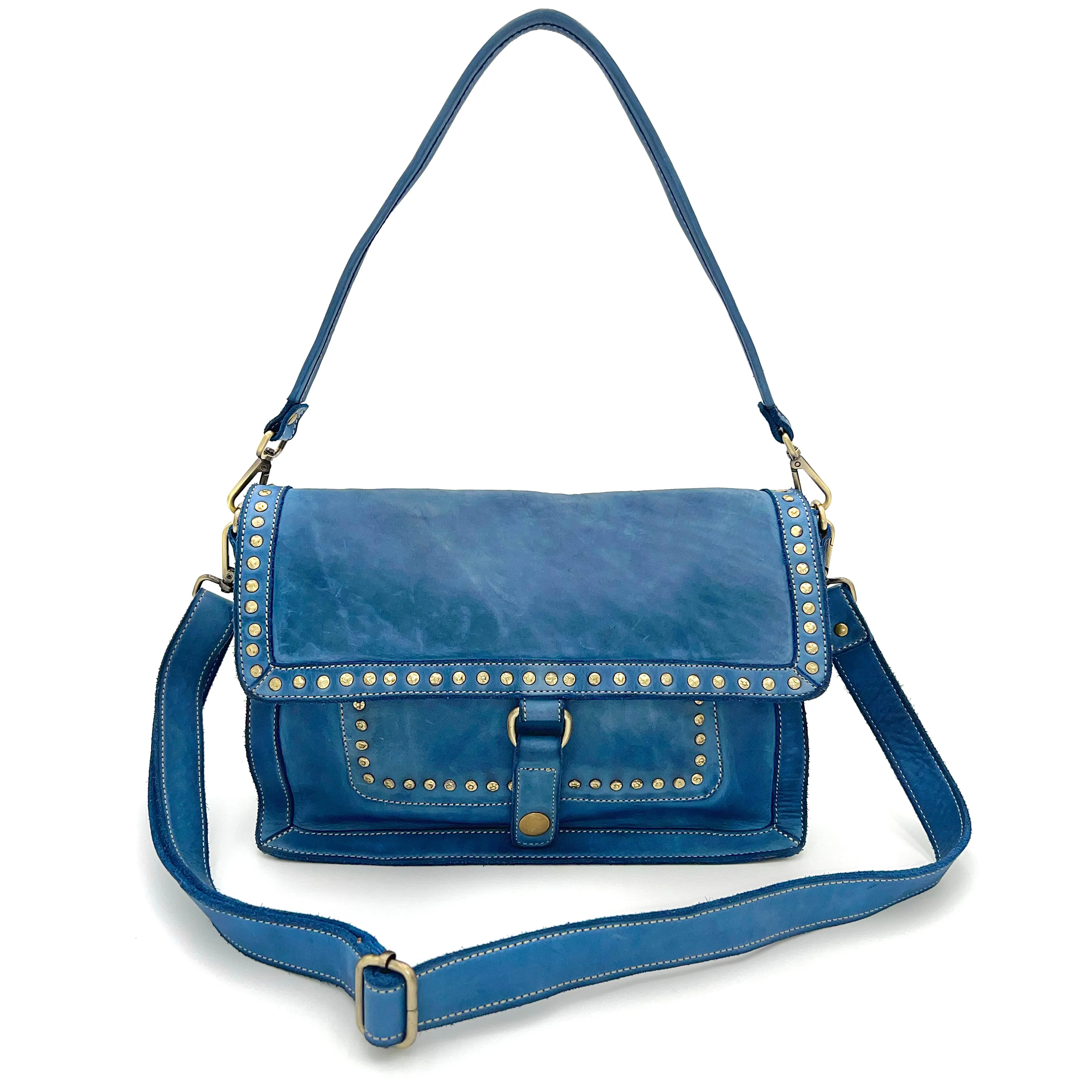 Emily Studded Shoulder Bag in Ocean