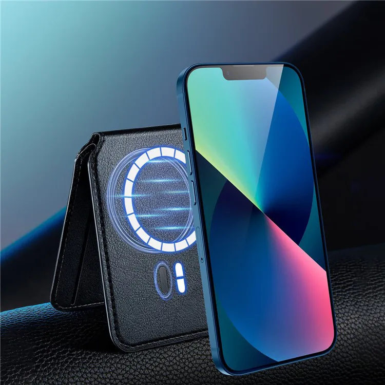 ESR - HaloLock Magnetic MagSafe iPhone Genuine Leather Wallet Credit Card Holder   Kickstand Stand - Black