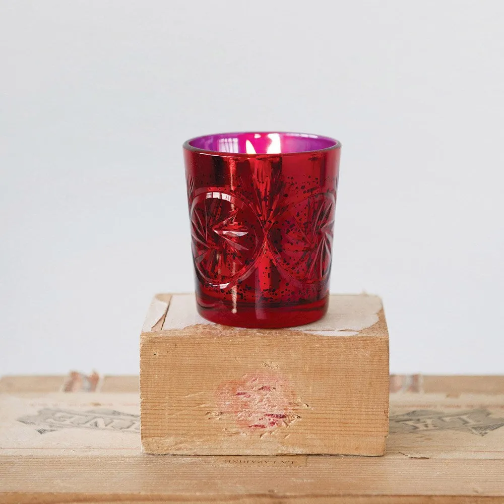 Etched Mercury Glass Votive Holder