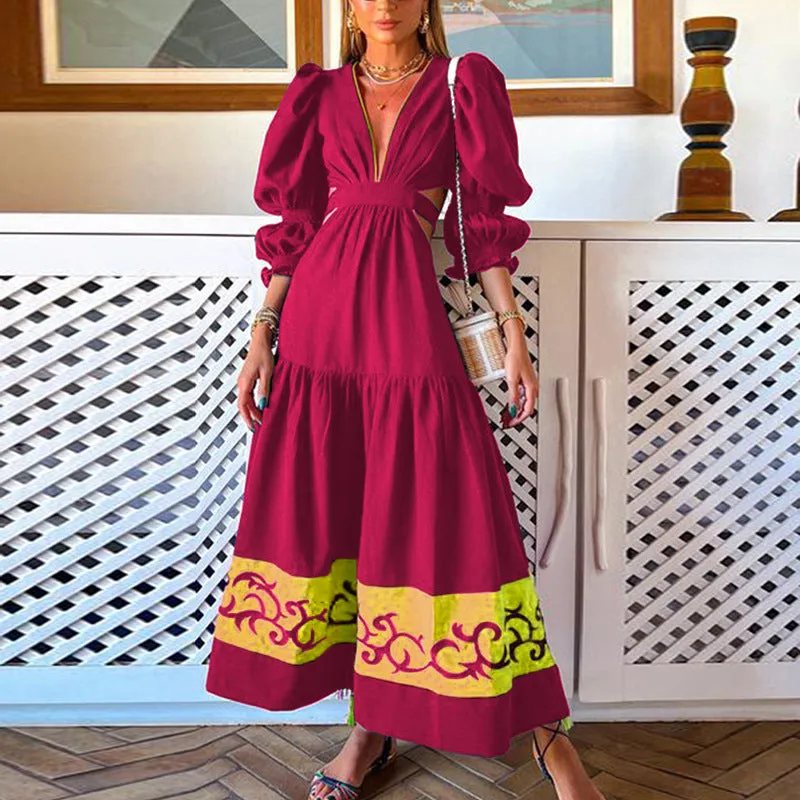 Fashionable V-neck swing dress