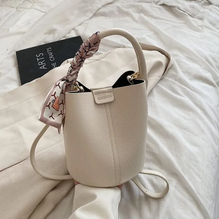 Faux Leather Top Handle Bucket Bag