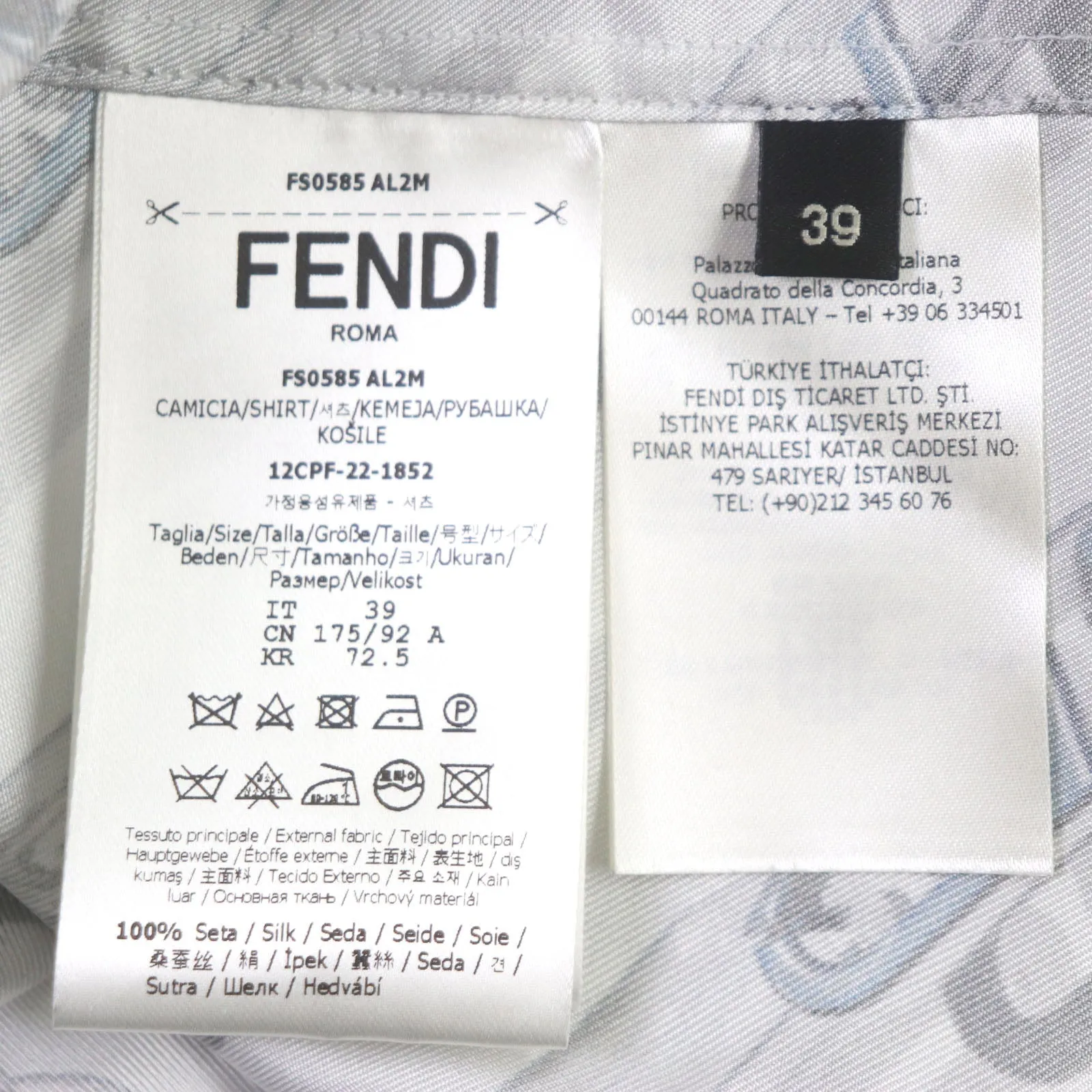 FENDI Long sleeve shirt FS0585 silk Light gray 39