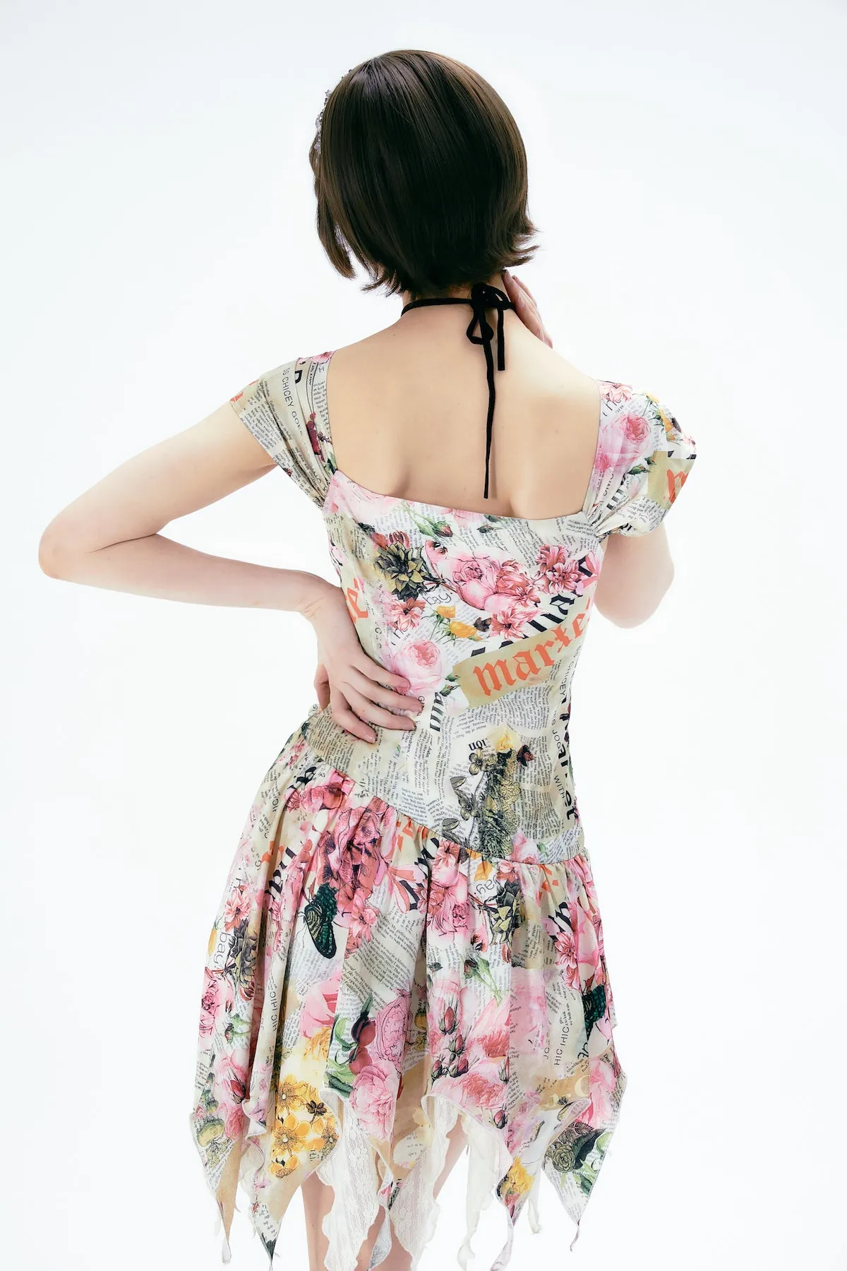 Flower Gorgeous Asymmetry Newspaper One-Piece