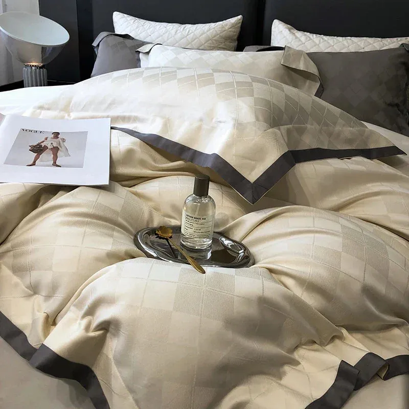 Flytonn-Egyptian Cotton Simple Jacquard Duvet Cover Set, Luxury Bedding Set, Satin Silky Quilt Cover, Bed Sheet, Pillowcases, 1000TC