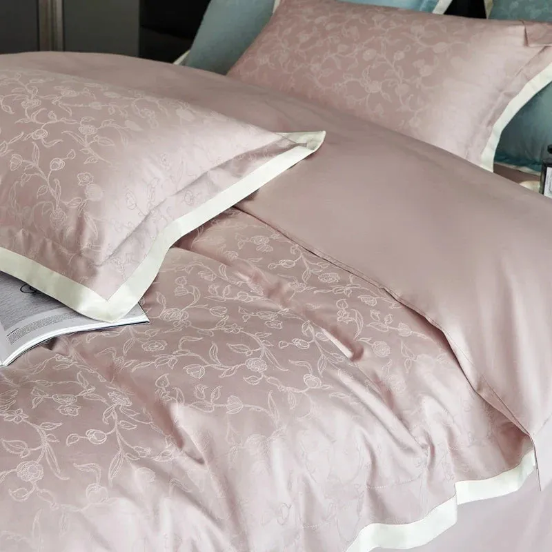 Flytonn-Egyptian Cotton Simple Jacquard Duvet Cover Set, Luxury Bedding Set, Satin Silky Quilt Cover, Bed Sheet, Pillowcases, 1000TC