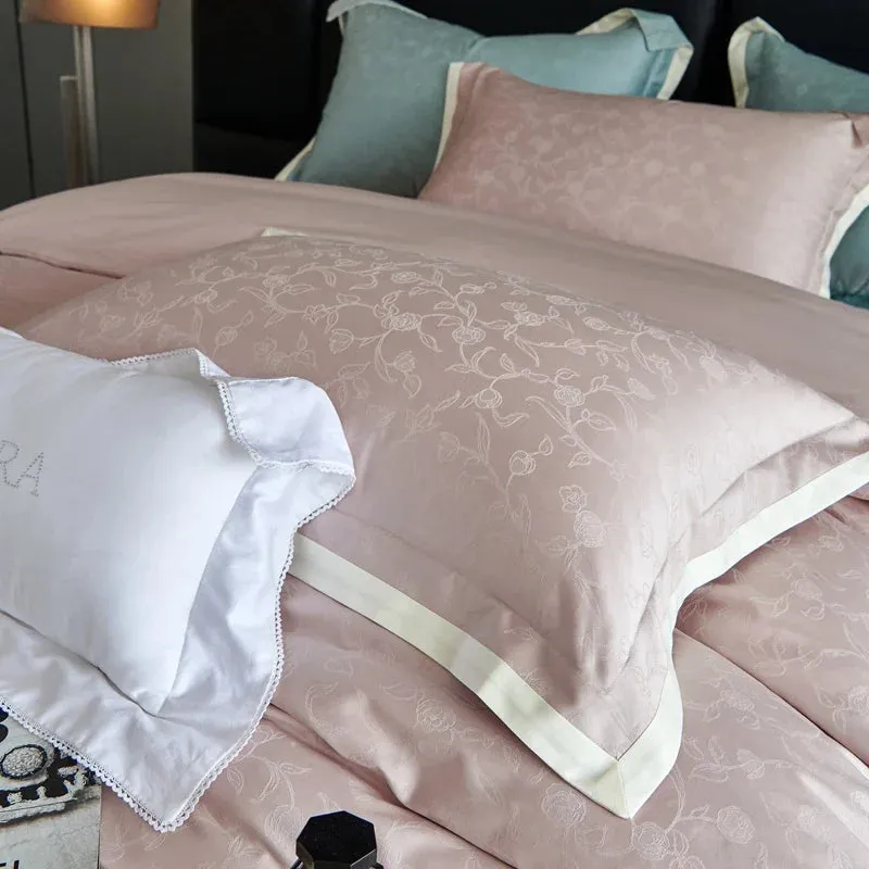Flytonn-Egyptian Cotton Simple Jacquard Duvet Cover Set, Luxury Bedding Set, Satin Silky Quilt Cover, Bed Sheet, Pillowcases, 1000TC