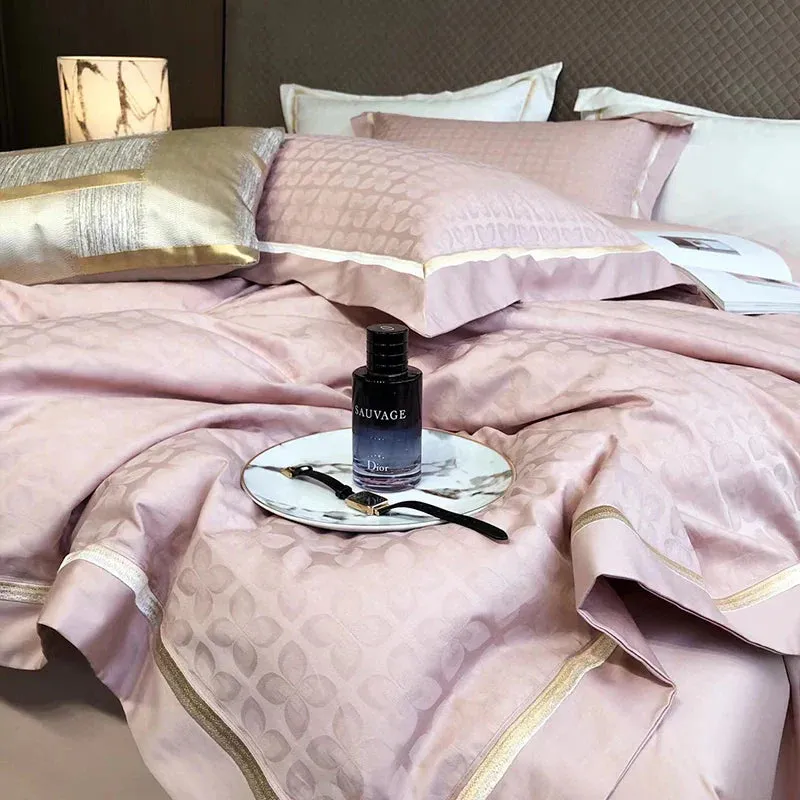 Flytonn-Egyptian Cotton Simple Jacquard Duvet Cover Set, Luxury Bedding Set, Satin Silky Quilt Cover, Bed Sheet, Pillowcases, 1000TC