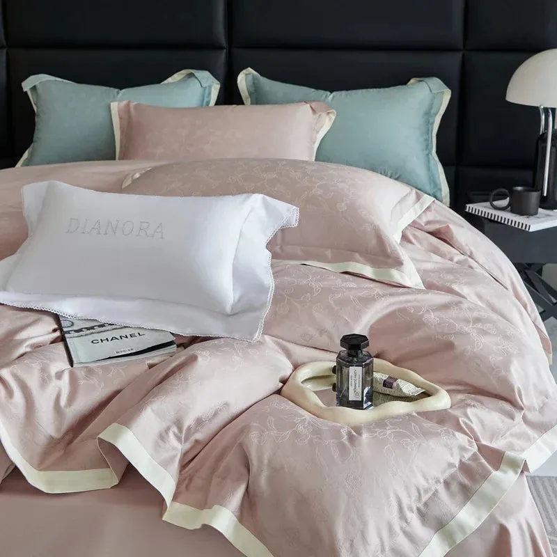 Flytonn-Egyptian Cotton Simple Jacquard Duvet Cover Set, Luxury Bedding Set, Satin Silky Quilt Cover, Bed Sheet, Pillowcases, 1000TC