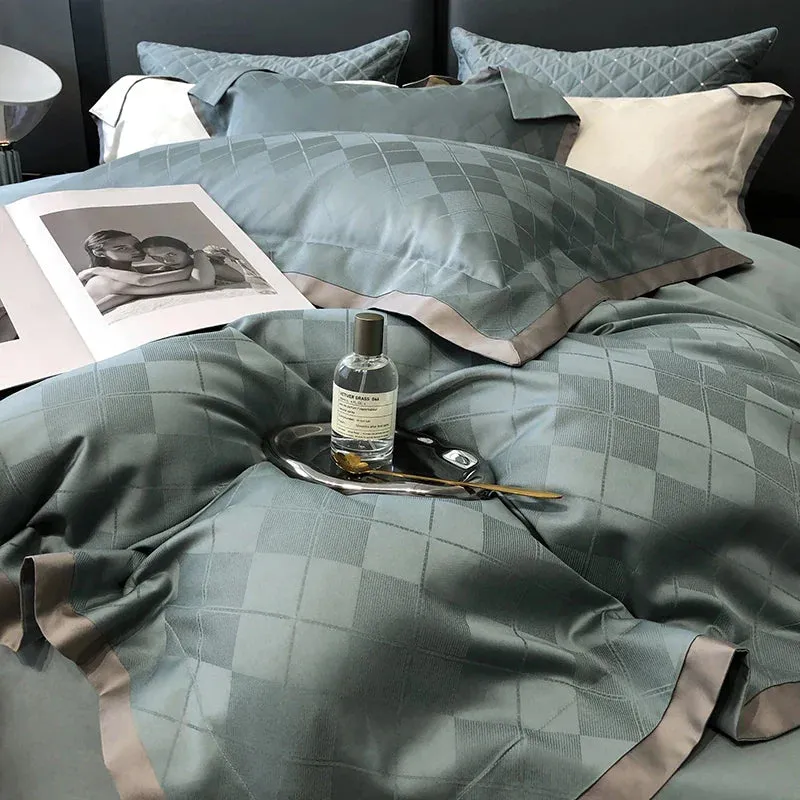 Flytonn-Egyptian Cotton Simple Jacquard Duvet Cover Set, Luxury Bedding Set, Satin Silky Quilt Cover, Bed Sheet, Pillowcases, 1000TC