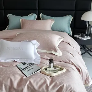 Flytonn-Egyptian Cotton Simple Jacquard Duvet Cover Set, Luxury Bedding Set, Satin Silky Quilt Cover, Bed Sheet, Pillowcases, 1000TC