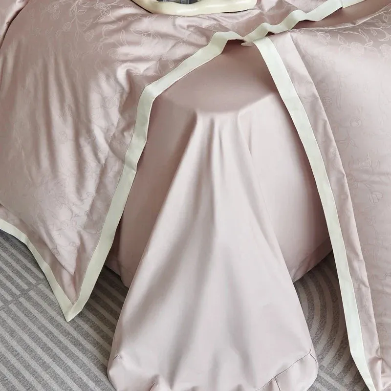 Flytonn-Egyptian Cotton Simple Jacquard Duvet Cover Set, Luxury Bedding Set, Satin Silky Quilt Cover, Bed Sheet, Pillowcases, 1000TC