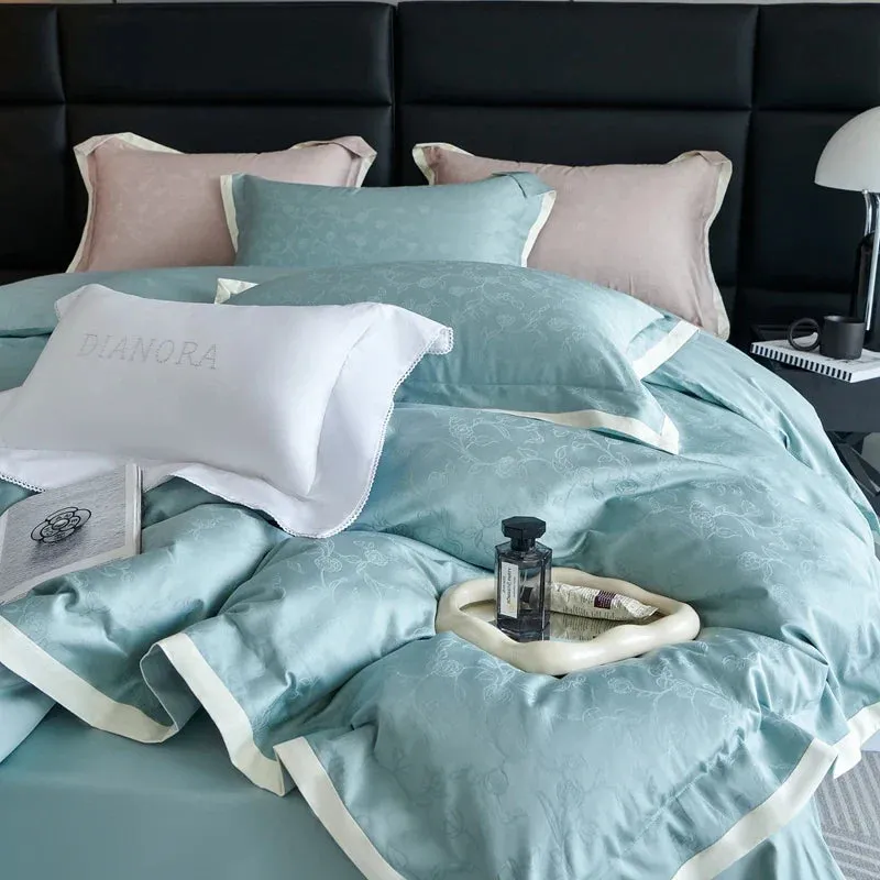 Flytonn-Egyptian Cotton Simple Jacquard Duvet Cover Set, Luxury Bedding Set, Satin Silky Quilt Cover, Bed Sheet, Pillowcases, 1000TC