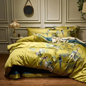 Flytonn-Luxury 600TC Egyptian Cotton Bedding Set, Bird Plant Flowers, Digital Printing, Duvet Cover, Bed Linen, Fitted Sheet, Pillowcase