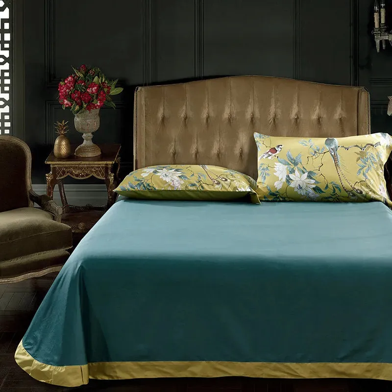 Flytonn-Luxury 600TC Egyptian Cotton Bedding Set, Bird Plant Flowers, Digital Printing, Duvet Cover, Bed Linen, Fitted Sheet, Pillowcase