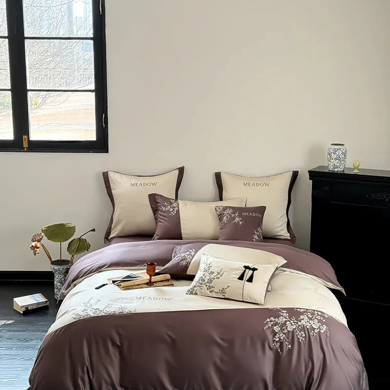 Flytonn-New Chinese Embroidery Luxury Bedding Set Lyocell Cotton Soft Silky Breathable Duvet Cover Bed Sheet Fitted Sheet Pillowcases