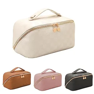 Fogude Travel Cosmetic Bag, Waterproof Toiletry Bag, Travel Cosmetic Organizer, Women's Portable Cosmetic Bag with Carrying Handle (White)