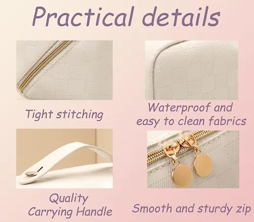 Fogude Travel Cosmetic Bag, Waterproof Toiletry Bag, Travel Cosmetic Organizer, Women's Portable Cosmetic Bag with Carrying Handle (White)