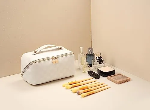 Fogude Travel Cosmetic Bag, Waterproof Toiletry Bag, Travel Cosmetic Organizer, Women's Portable Cosmetic Bag with Carrying Handle (White)