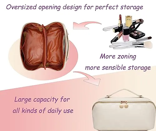 Fogude Travel Cosmetic Bag, Waterproof Toiletry Bag, Travel Cosmetic Organizer, Women's Portable Cosmetic Bag with Carrying Handle (White)