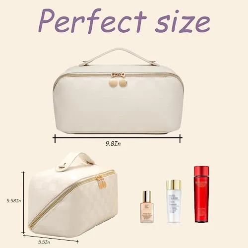 Fogude Travel Cosmetic Bag, Waterproof Toiletry Bag, Travel Cosmetic Organizer, Women's Portable Cosmetic Bag with Carrying Handle (White)