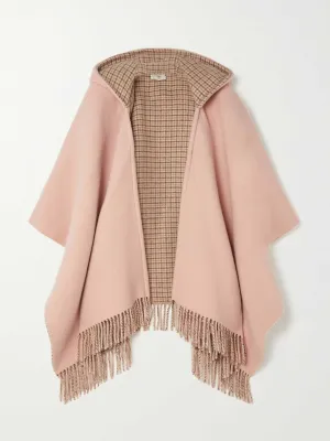 Fringed hooded wool and cashmere-blend wrap