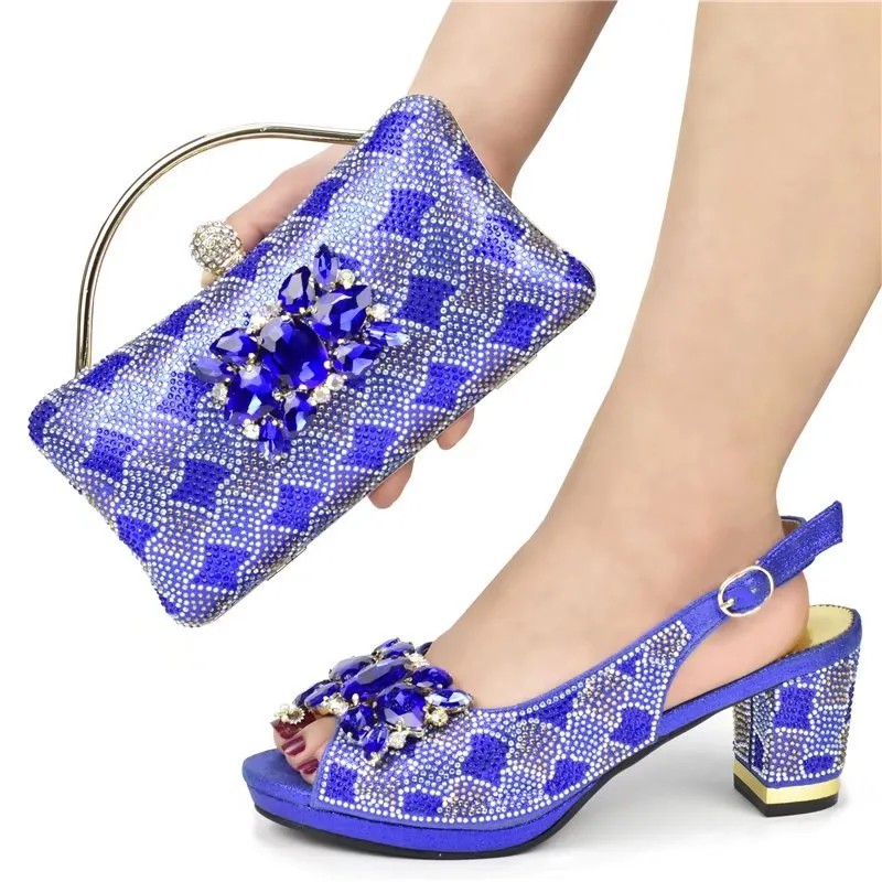 GIYU Gorgeous Peep Toe Slingback Mid Chunky Heel Shoes with Matching Bag
