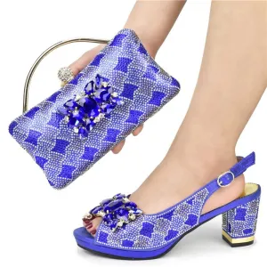 GIYU Gorgeous Peep Toe Slingback Mid Chunky Heel Shoes with Matching Bag