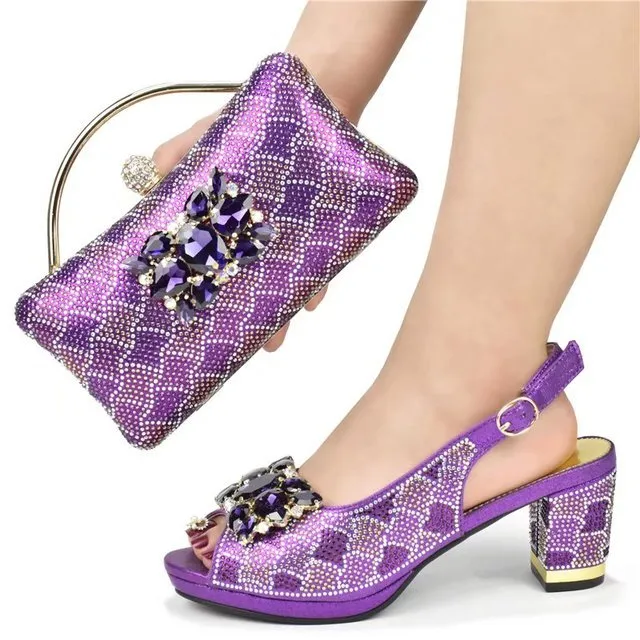 GIYU Gorgeous Peep Toe Slingback Mid Chunky Heel Shoes with Matching Bag