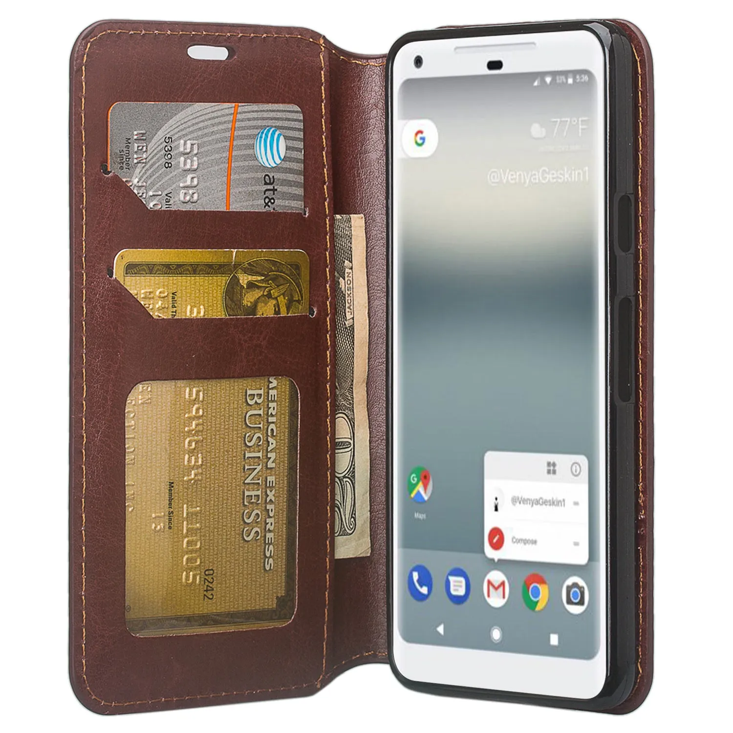 Google Pixel 2 Case, Pixel 2 Wallet Case, Slim Flip Folio [Kickstand] Pu Leather Wallet Case with ID & Card Slots & Pocket - Brown