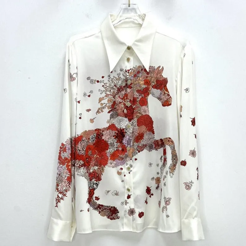 Gorgeous Horse Floral Shirt - Equestrian Blooms