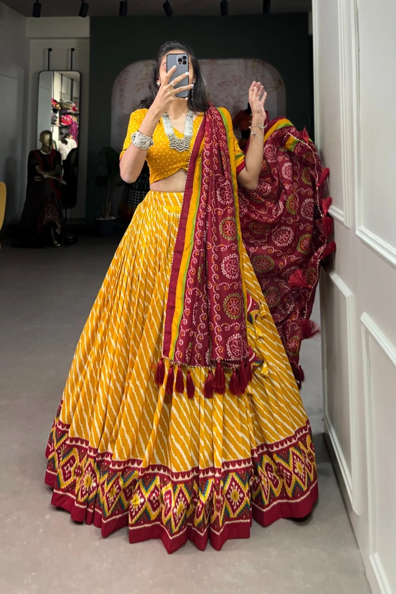 Gorgeous Patola Leheriyu Print Lehenga Choli