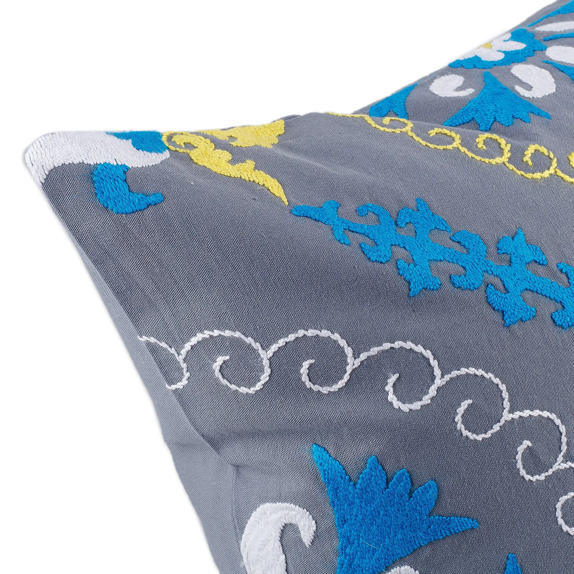 Hand-Embroidered Suzani Cotton Pomegranate Cushion Cover - Pomegranate on Grey | NOVICA