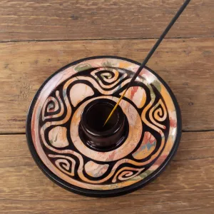 Handcrafted Round Ceramic Incense Holder in Warm Hues - Vicús Spirit | NOVICA