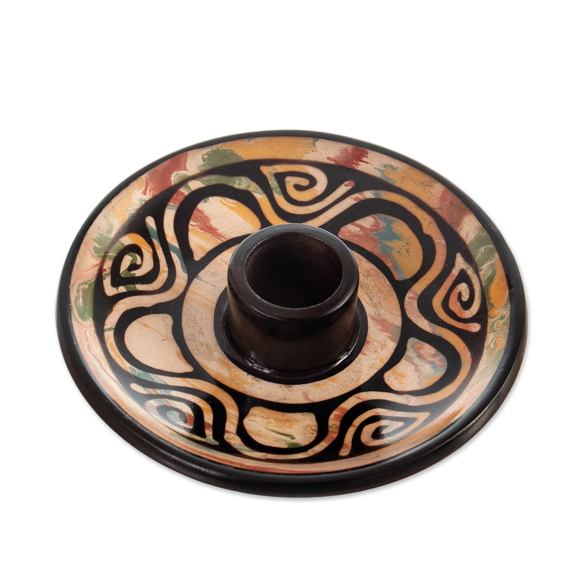 Handcrafted Round Ceramic Incense Holder in Warm Hues - Vicús Spirit | NOVICA