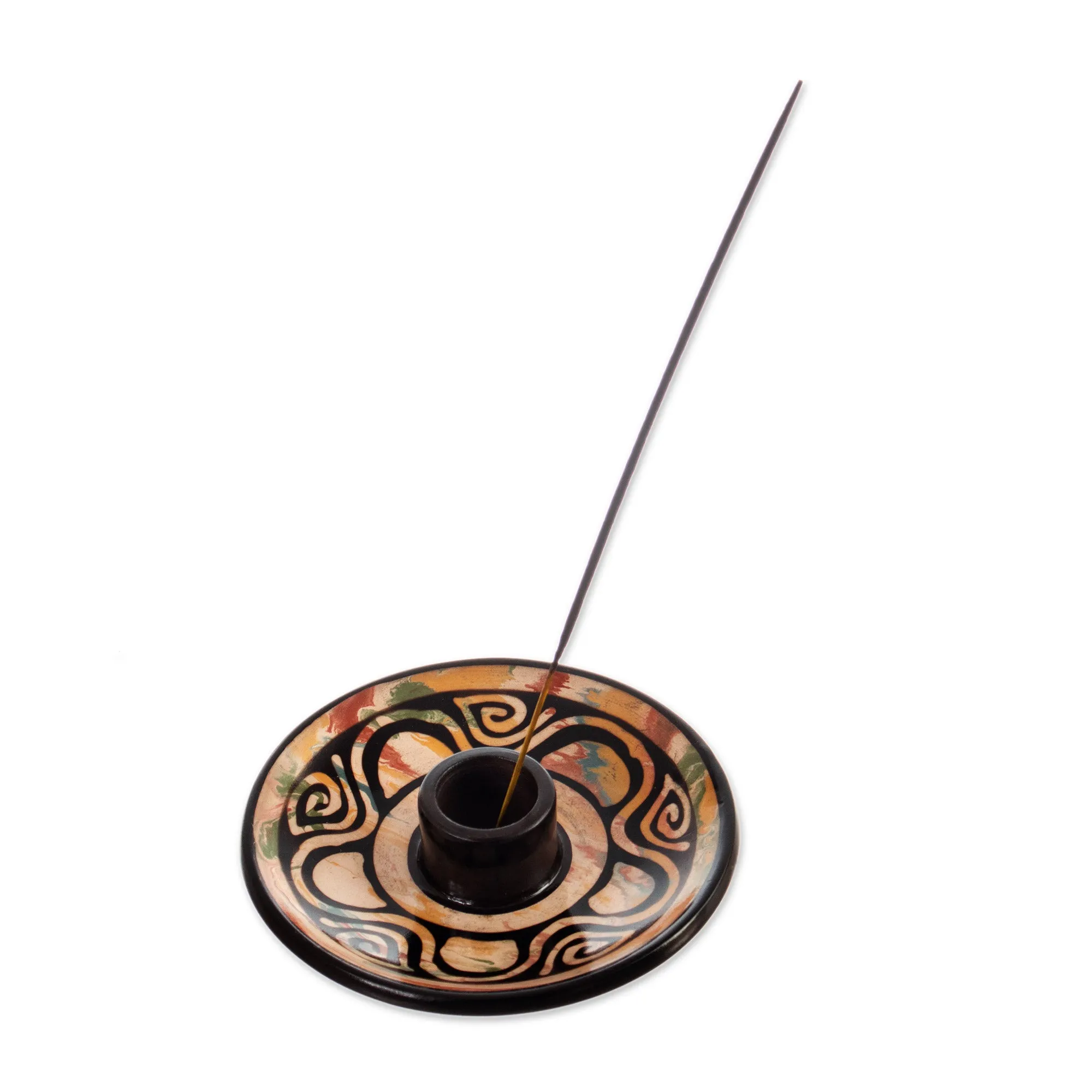 Handcrafted Round Ceramic Incense Holder in Warm Hues - Vicús Spirit | NOVICA