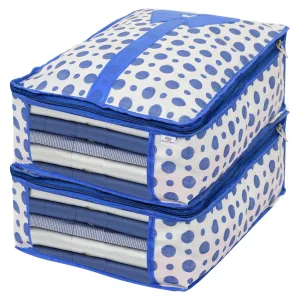 Heart Home Dot Print Non-Woven Shirt Cover/Clothing Organizer/Wardrobe Organizer For Home, Traveling Pack of 2 (Blue) 54HH4178.
