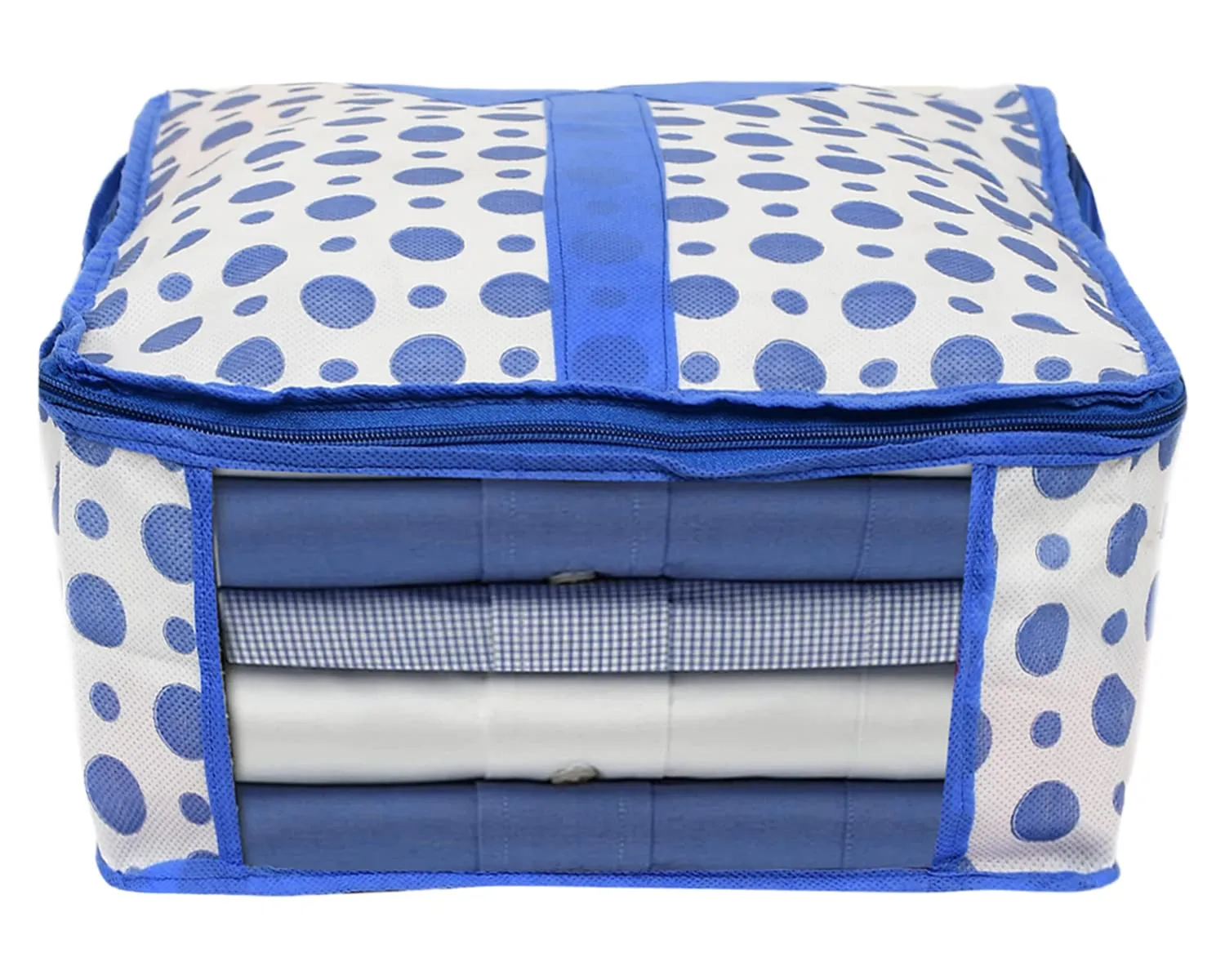Heart Home Dot Print Non-Woven Shirt Cover/Clothing Organizer/Wardrobe Organizer For Home, Traveling Pack of 2 (Blue) 54HH4178.