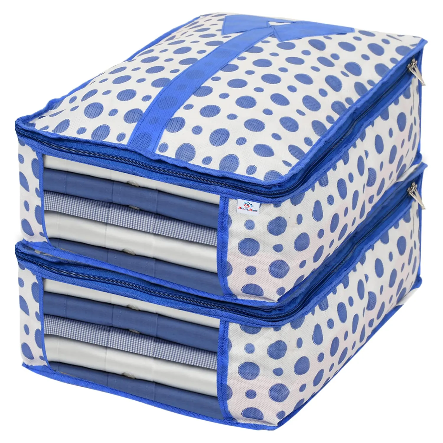 Heart Home Dot Print Non-Woven Shirt Cover/Clothing Organizer/Wardrobe Organizer For Home, Traveling Pack of 2 (Blue) 54HH4178.