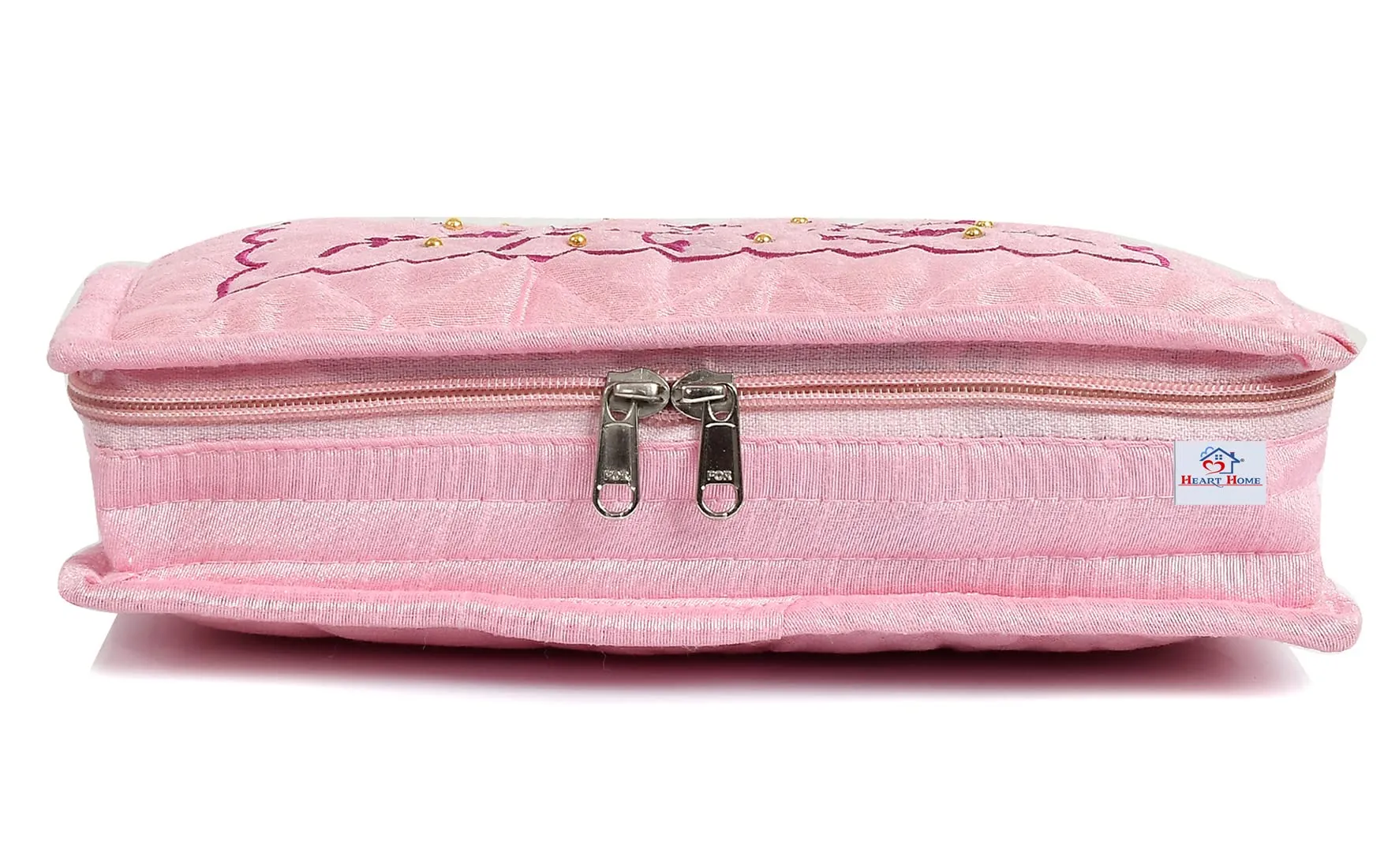 Heart Home Embroidery Design Portable Jewellery Organizer With 6 Tranasparent Pockets For Keeps Your Jewellery,Earrings, Pendants Organized And Secure (Pink)