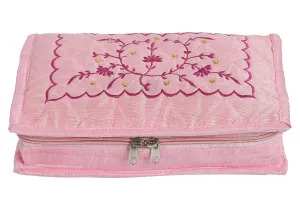Heart Home Embroidery Design Portable Jewellery Organizer With 6 Tranasparent Pockets For Keeps Your Jewellery,Earrings, Pendants Organized And Secure (Pink)