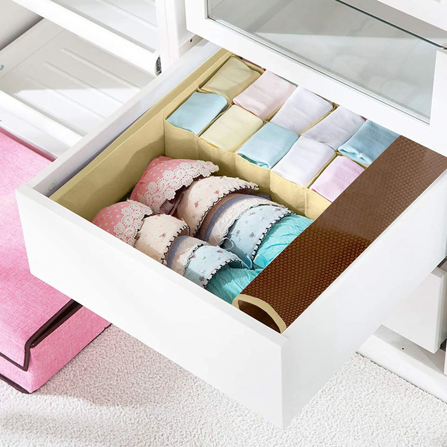 Heart Home Multipurposes Non Woven Drawer Organizer/Foldable Storage Box (Brown)