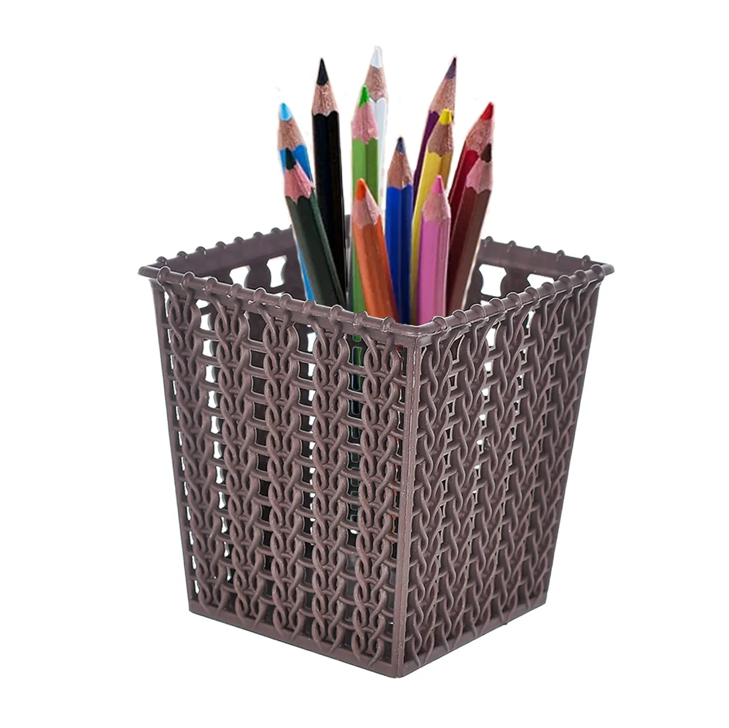 Heart Home Square Shape M 5 Multipurpose Plastic Holder/Organizer/Stand for Kitchen, Bathroom, Office Use - Pack of 3 (Brown)-46HH0439
